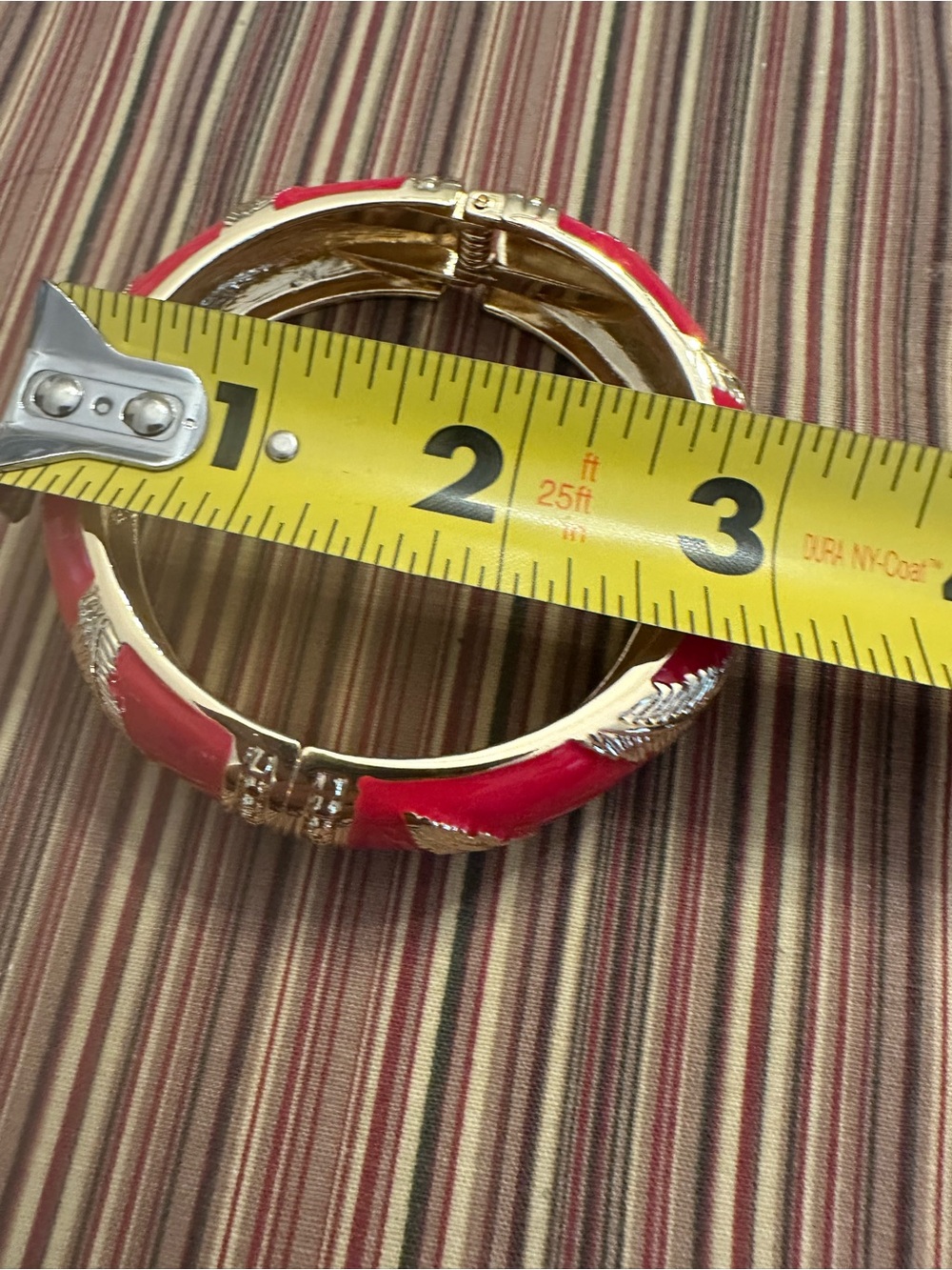 Gold-Tone Red Enamel Hinged Bangle Bracelet